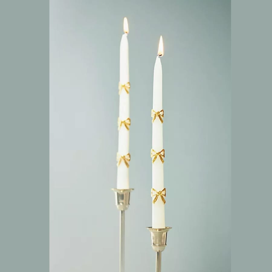 Gold Bow Taper Candles
